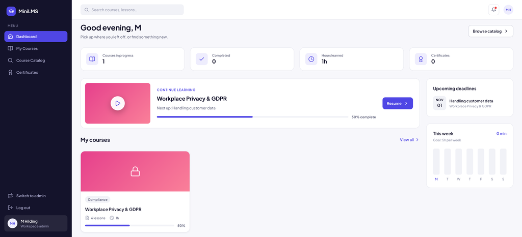 Mini LMS Dashboard